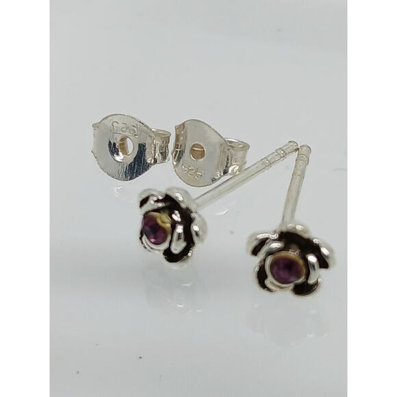 Vintage Estate Jewelry NOS .925 Sterling Silver Purple Rose Crystal Earrings - Picture 5 of 11